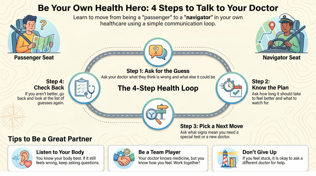A graphical image explaining the 4 steps of collaboration with the physician to improve advocacy