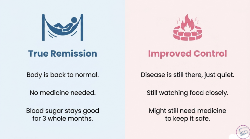 How to tell the difference lower a1c may be true remission vs improved control. 
